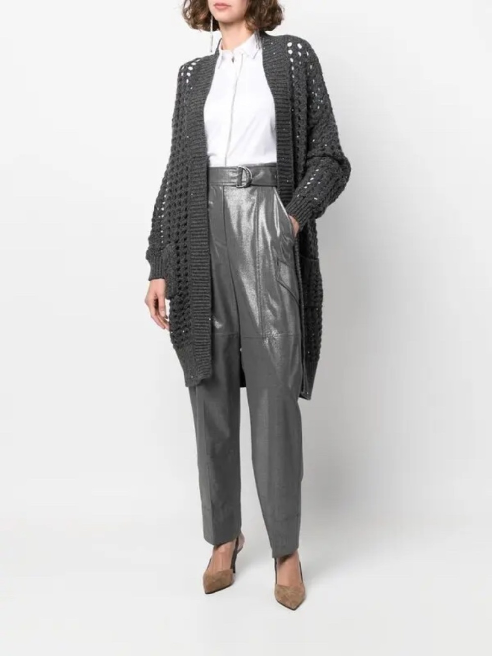 NWT Brunello Cucinelli Metallic Cargo Trousers Gunmetal Wool IT 38 Italy $1600